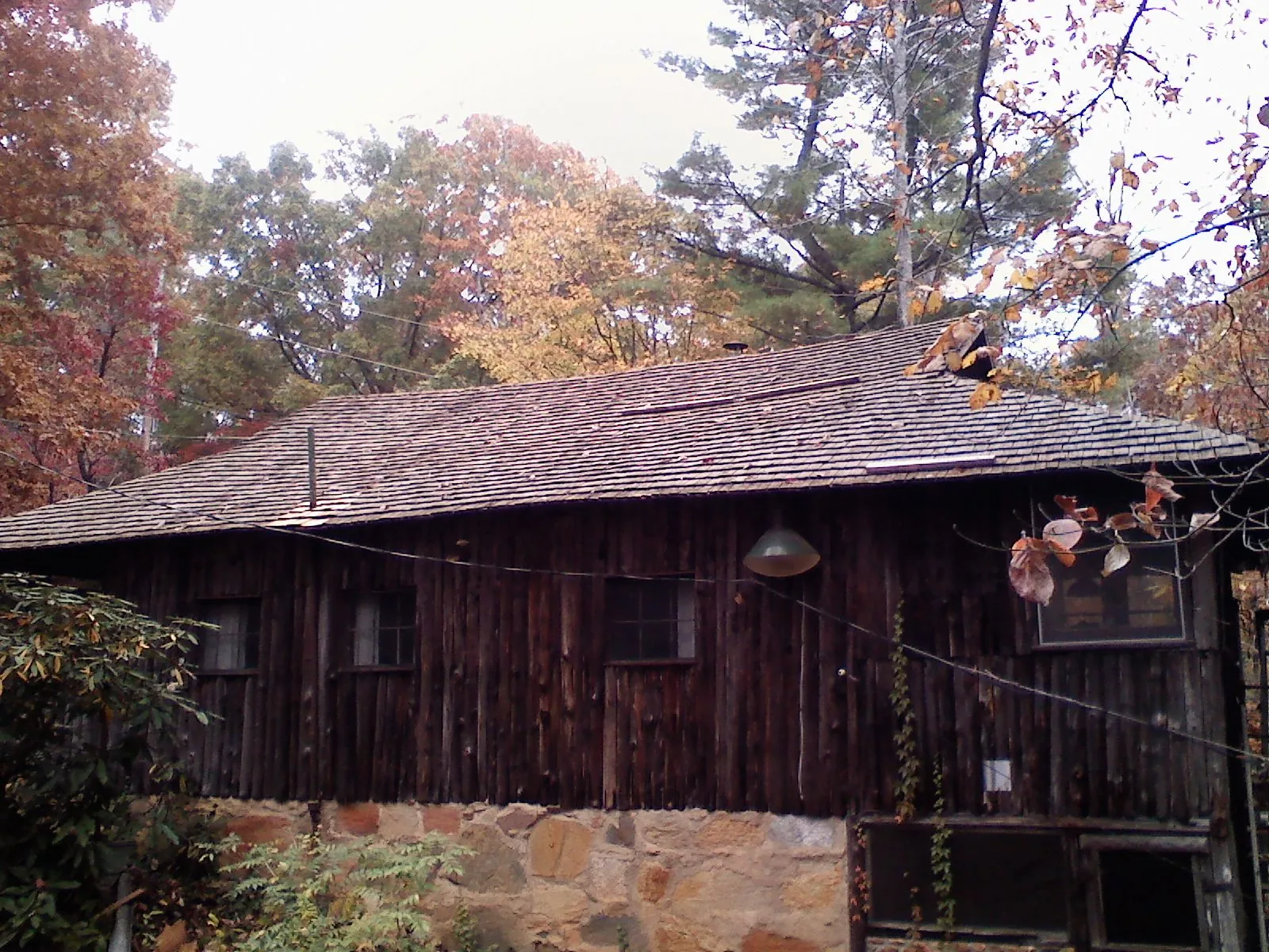 Weathered wood shake roof on a rustic board sided cabin in Livermore